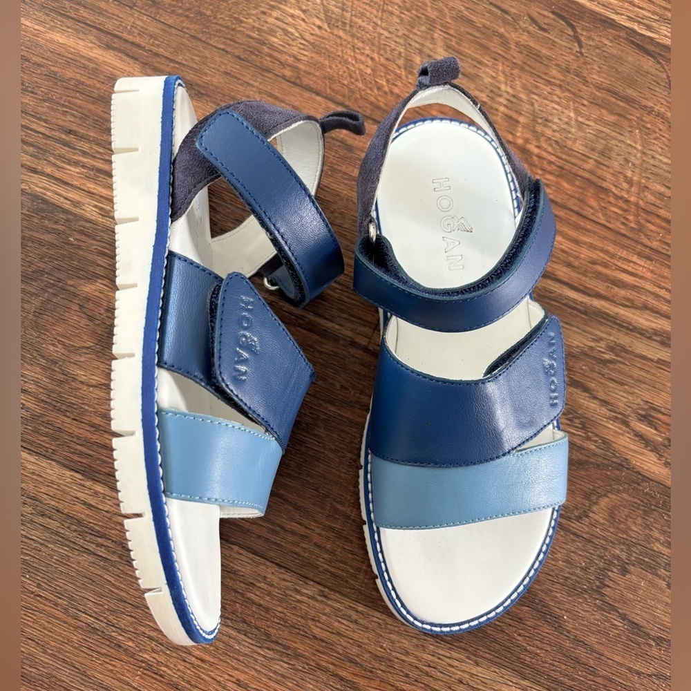 HOGAN Kids' Leather Sandals In Blue Made in Serbia